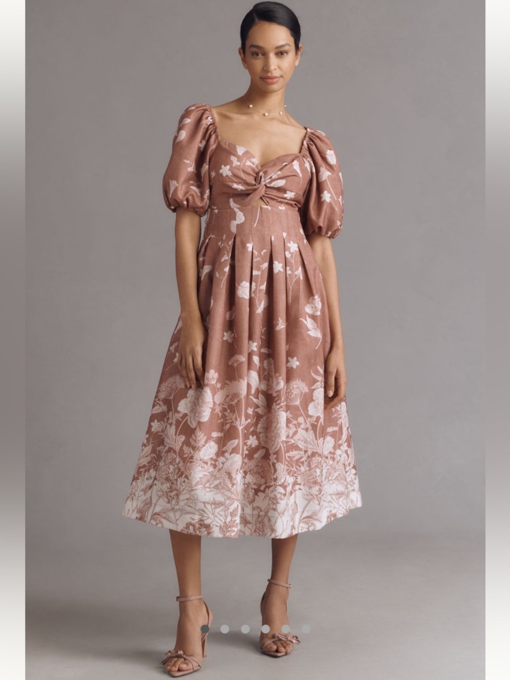 Anthropologie En Saison Monet Puff-Sleeve Square-Neck Midi Dress